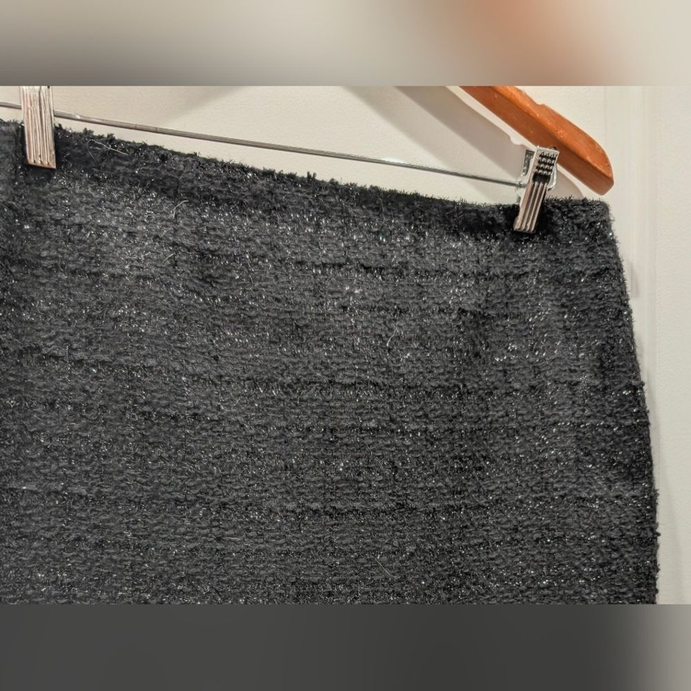 Black Sparkle Bouclé Pencil Skirt Size 6 Metallic Wedding Guest Cocktail Party - Picture 3 of 9